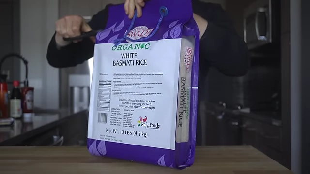 A large 10 lb bag of organic white basmati rice