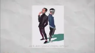 A digital drawing of two stylized figures, part of the artist's study.