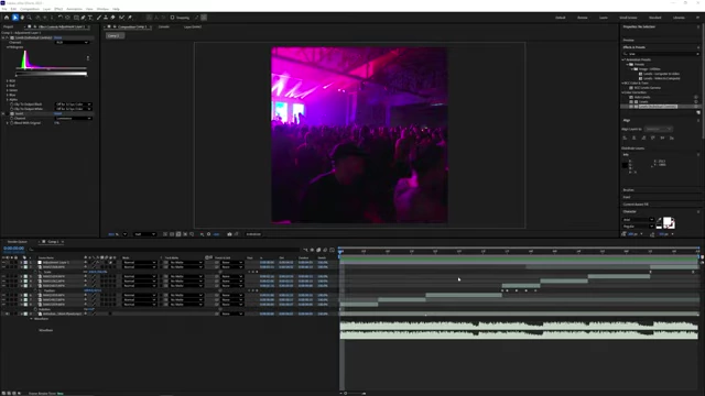 After Effects workspace showing initial log footage for a crowd shot and timeline setup