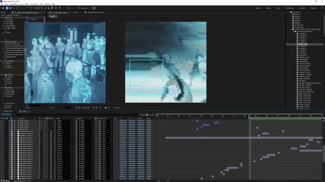 After Effects showing a complex visual distortion combining the polar coordinates warp with additional glitch effects