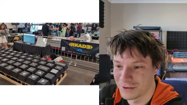 A giant, stomp-on keyboard made from cardboard and micro switches, designed for cost-effectiveness.