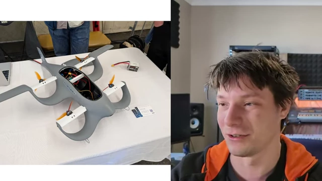A 3D printed model of a vertical takeoff aircraft design.