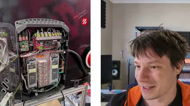 Internal wiring and power supply units of a Voron 3D printer.