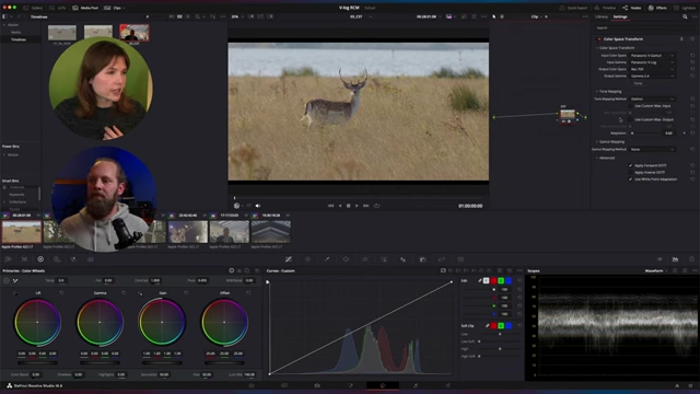 Color Space Transform (CST) node settings for a single-node conversion, mapping Panasonic V-Gamut/V-Log to Rec.709 Gamma 2.4, with custom max input for tone mapping.