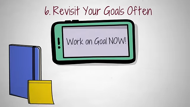 Methods to frequently revisit goals, such as journaling, sticky notes, and alarms.