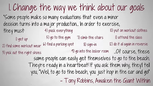 A quote from Tony Robbins' "Awaken the Giant Within" explaining how breaking goals into too many micro-steps can lead to overwhelm.