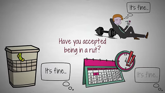 Illustrations depicting how subconsciously accepting a rut (e.g., dirty laundry, missed workouts) maintains it.