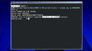 Terminal output showing a "Chip ID mismatch" error during the attempted on-board ROM dump