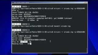 Terminal output confirming a successful ROM dump after desoldering the chip