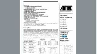 Datasheet for the AT24C04 EEPROM, outlining its features and communication protocols