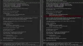 A split-screen comparison of code, highlighting a difference in red, demonstrating how Git allows for easy comparison between versions to identify changes.
