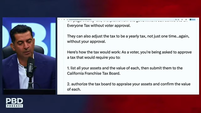 The four mechanisms of the proposed "Everyone Tax" that would require asset listing, government appraisal, penalties, and financial record subpoenas.