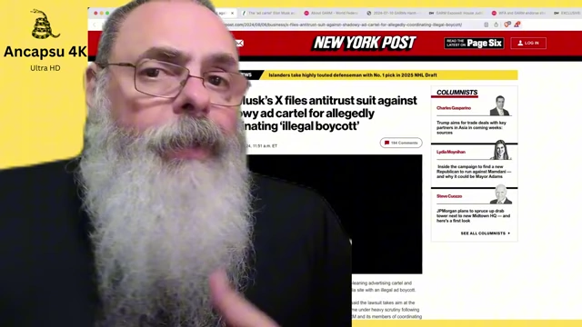New York Post article detailing Elon Musk's antitrust lawsuit against the "woke" ad cartel.