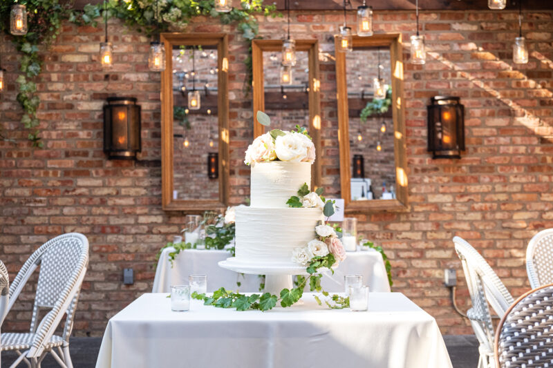 Wedding and bridal party set up in All Seasons Courtyard at Summer House in Lincoln Park by the Parties & Catering team