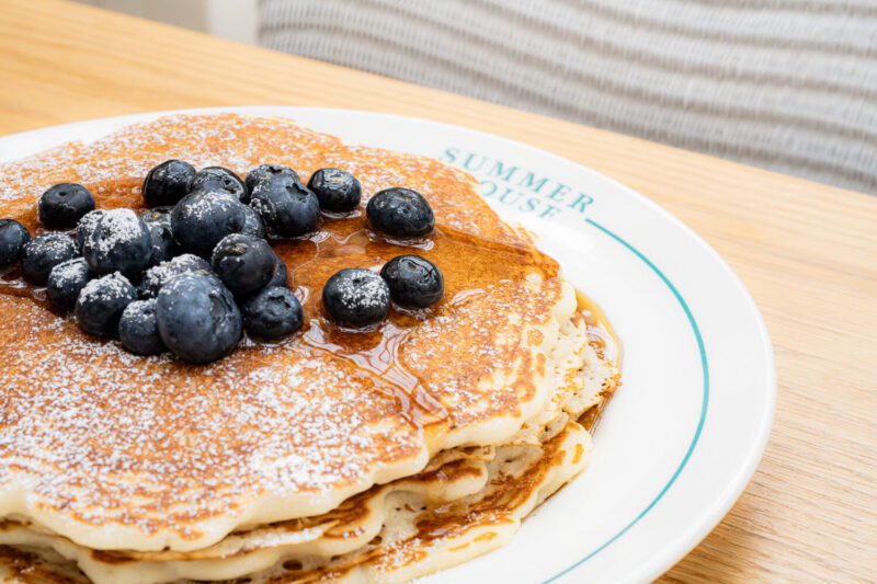 Summer House blueberry pancakes available on the fourth of july during brunch