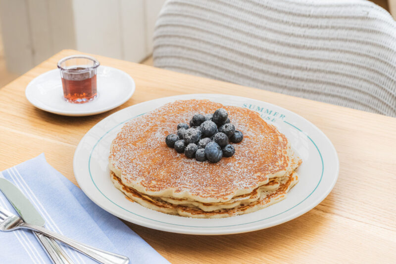 Blueberry pancakes available on Memorial Day during brunch.