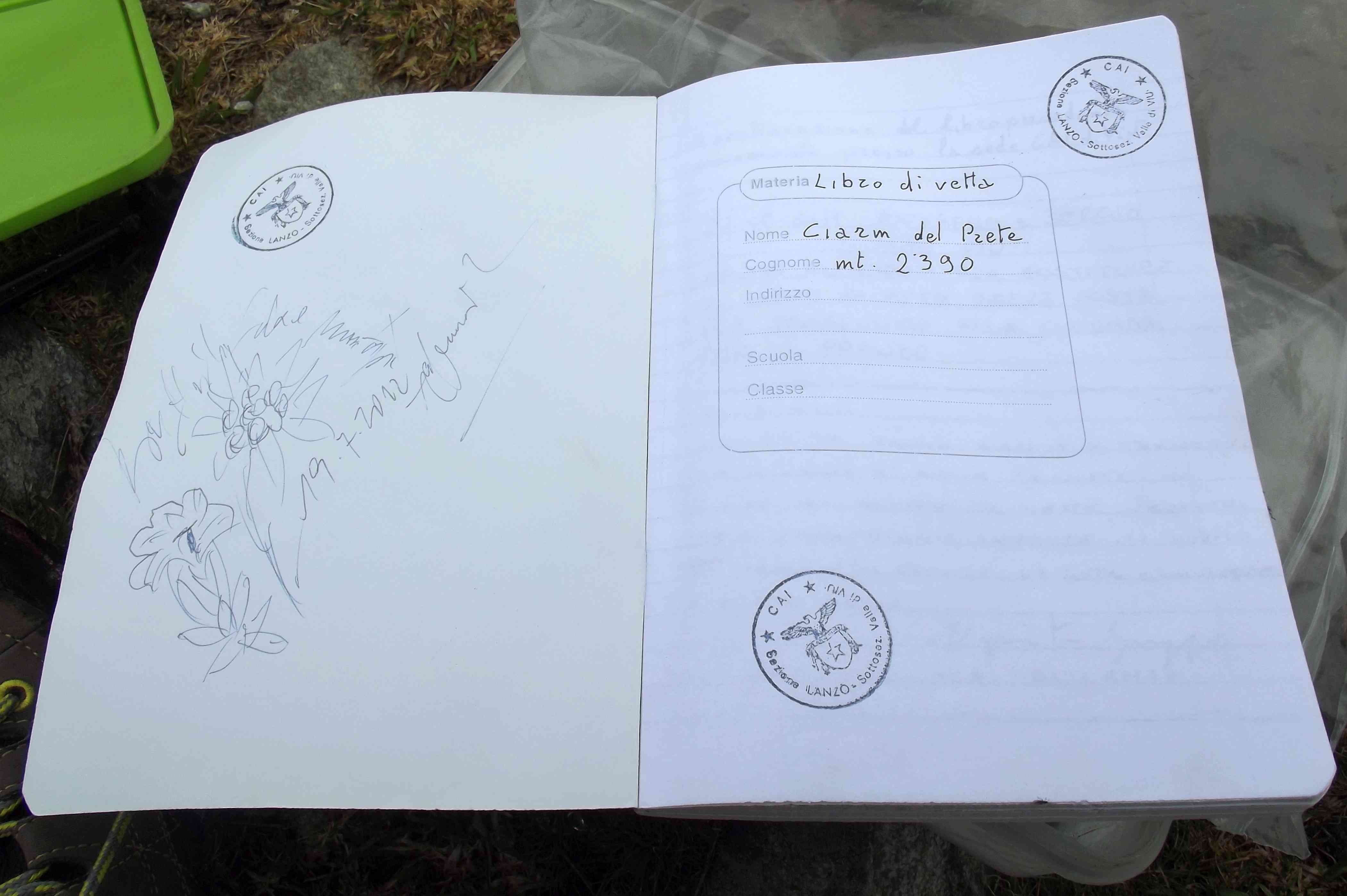 Register page from Ciarm del Prete