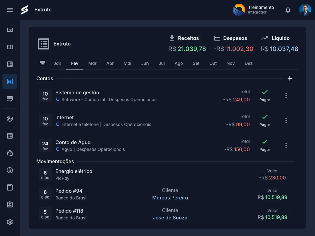 Extrato financeiro