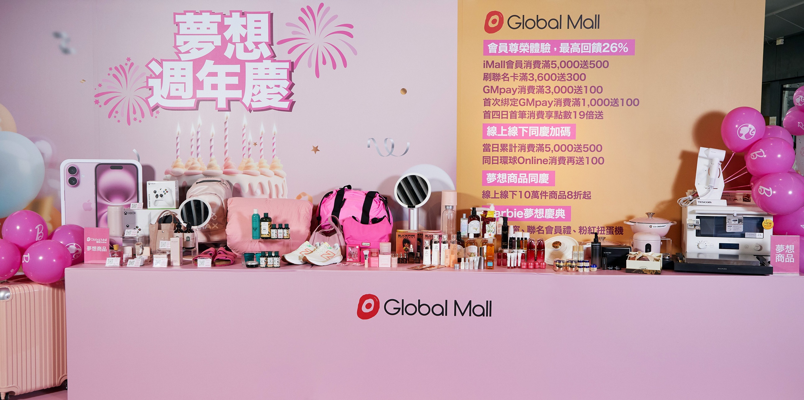 Global Mall週年慶首波10月3日開跑，推最高回饋26%夢想商品優惠