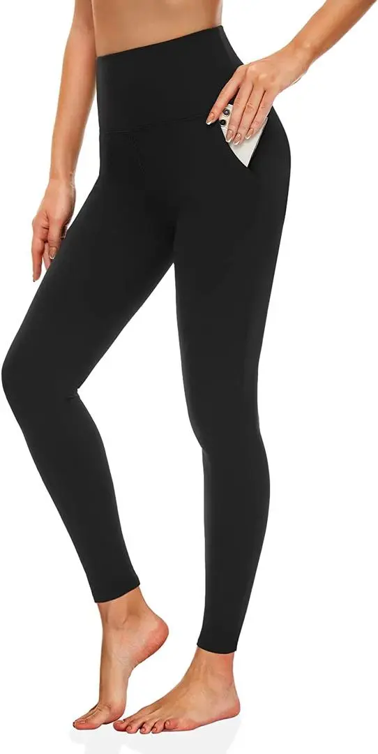 Leggings for Women with Pockets-High Waisted Tummy Control Black