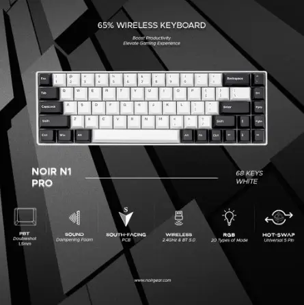 NOIR N1 Pro White - 65% Wireless Mechanical Keyboard