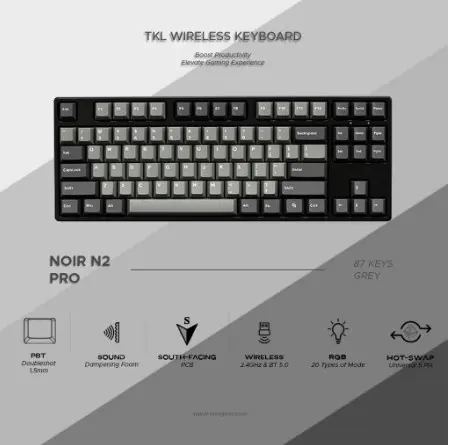 NOIR N2 Pro Grey - TKL Wireless Mechanical Keyboard