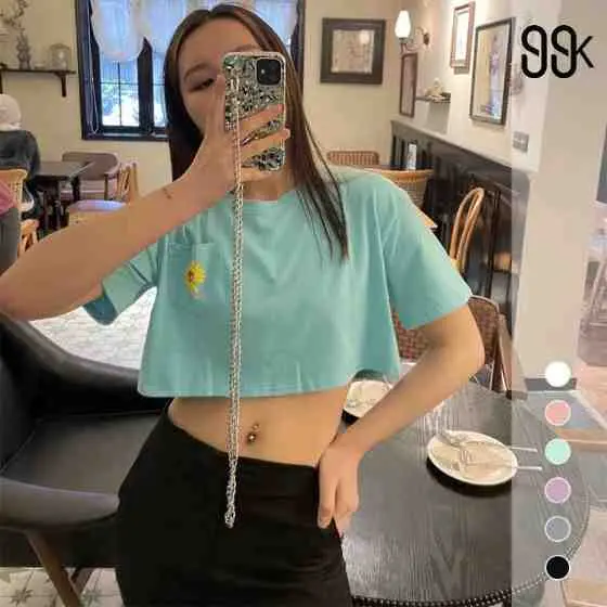 7. Crop Top Korean Shirt Flower