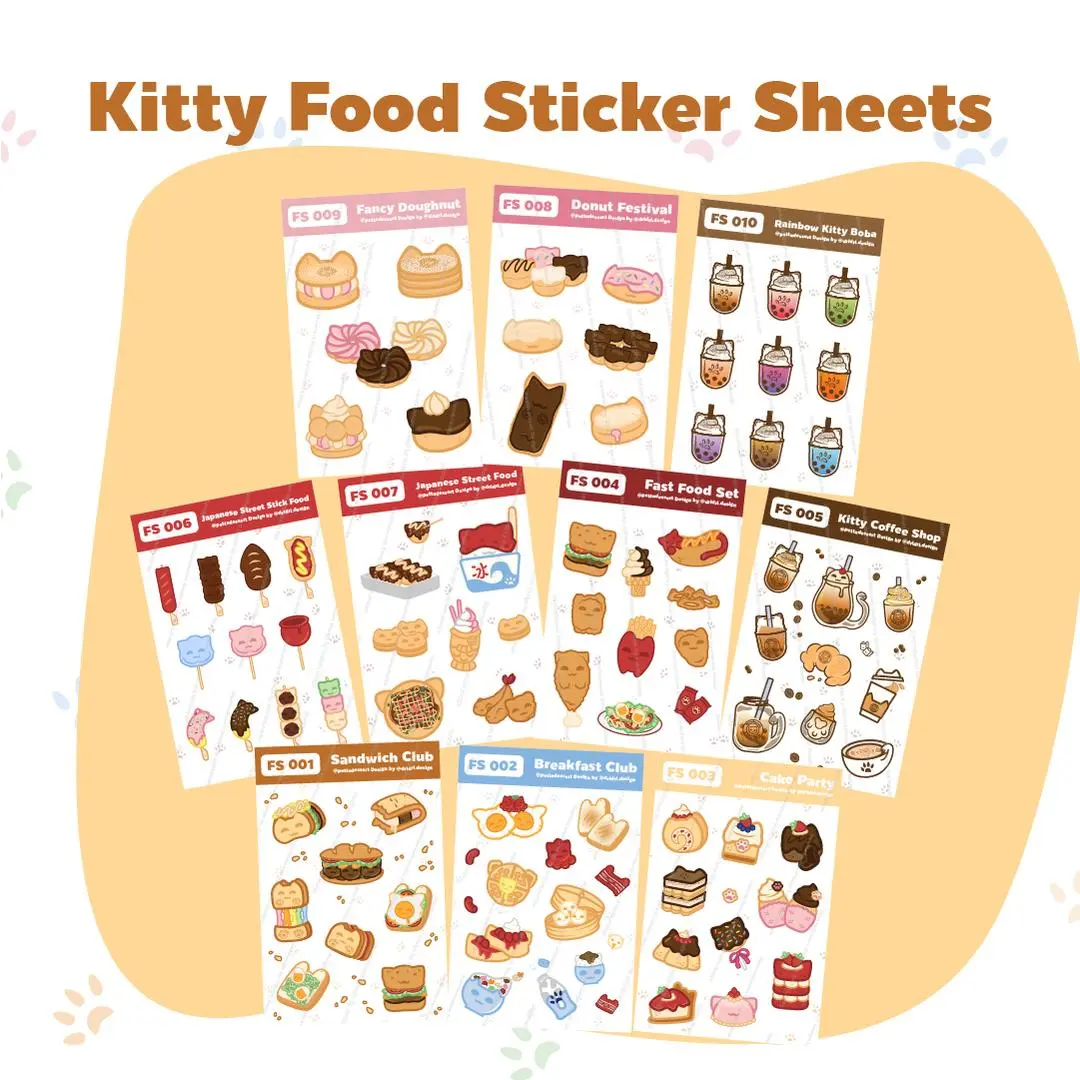 Cute Kitty Food Sticker Sheet  A6