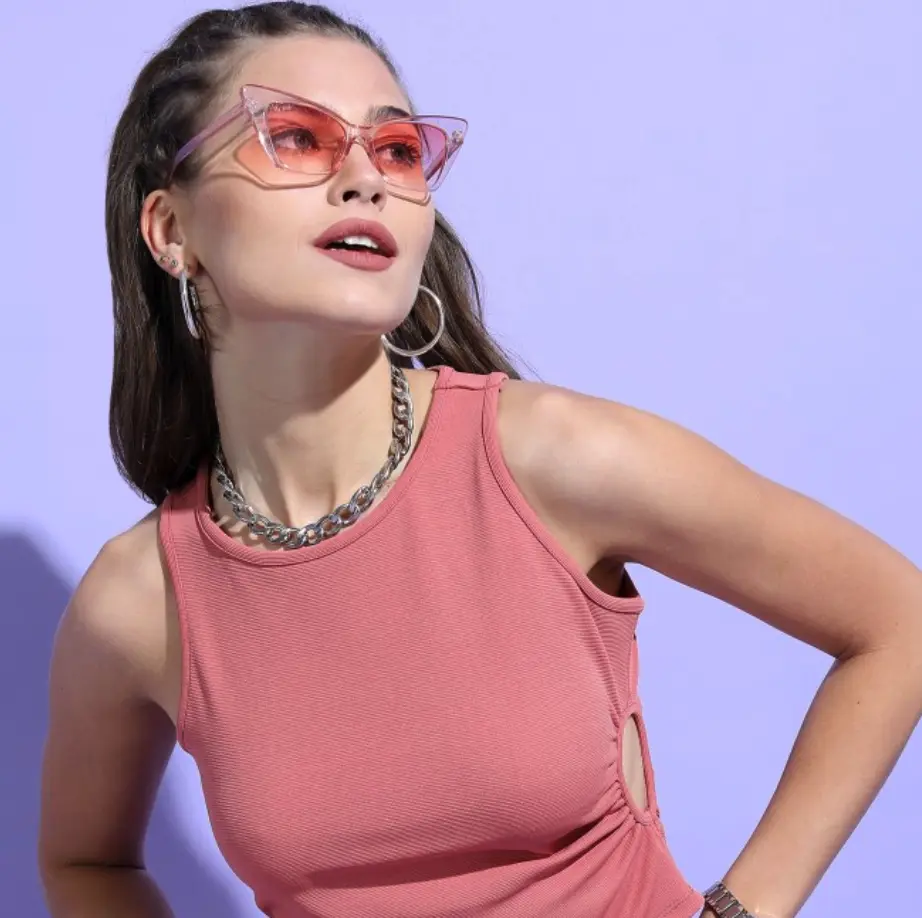 Dusty Pink Waist Cut-Out Racer Neck Tank Top