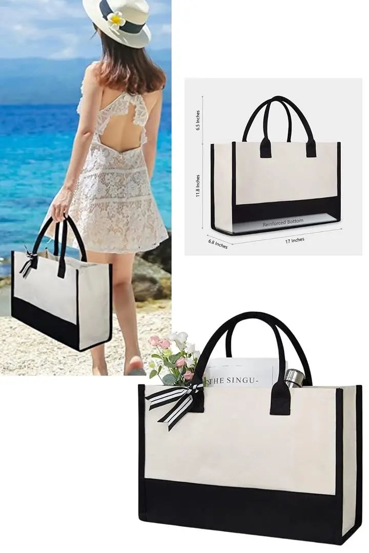 TOP Design Personalized Initial Canvas Beach Bag