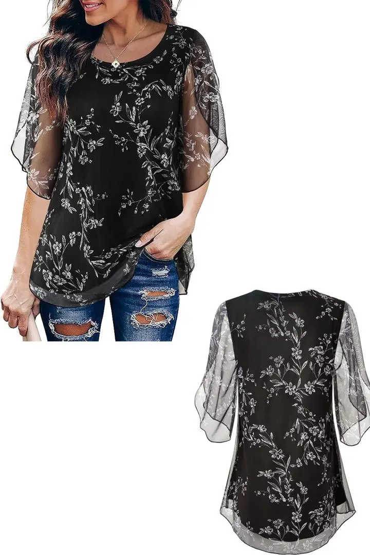 Womens Ruffle 3/4 Sleeve