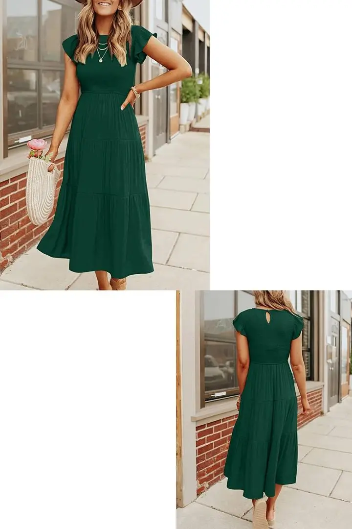 Summer Casual Flutter Short Sleeve Midi Dress