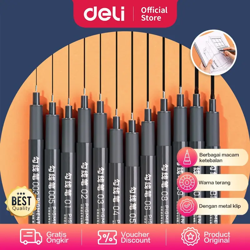 6. Deli Pigment Liner / Drawing Pen / Pulpen Spidol Gambar