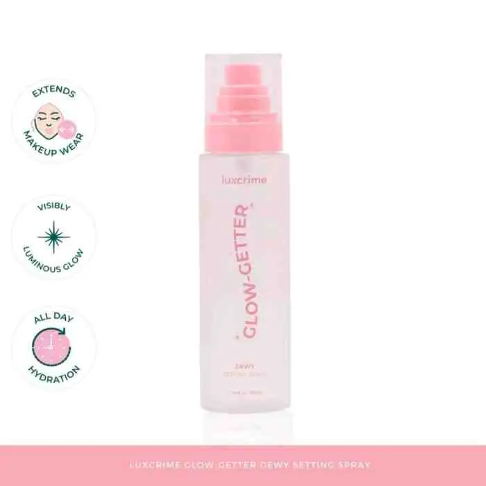 8. Luxcrime Glow-Getter Dewy Setting Spray - Untuk Makeup Tahan Lama Transferproof & Melembabkan Kulit 