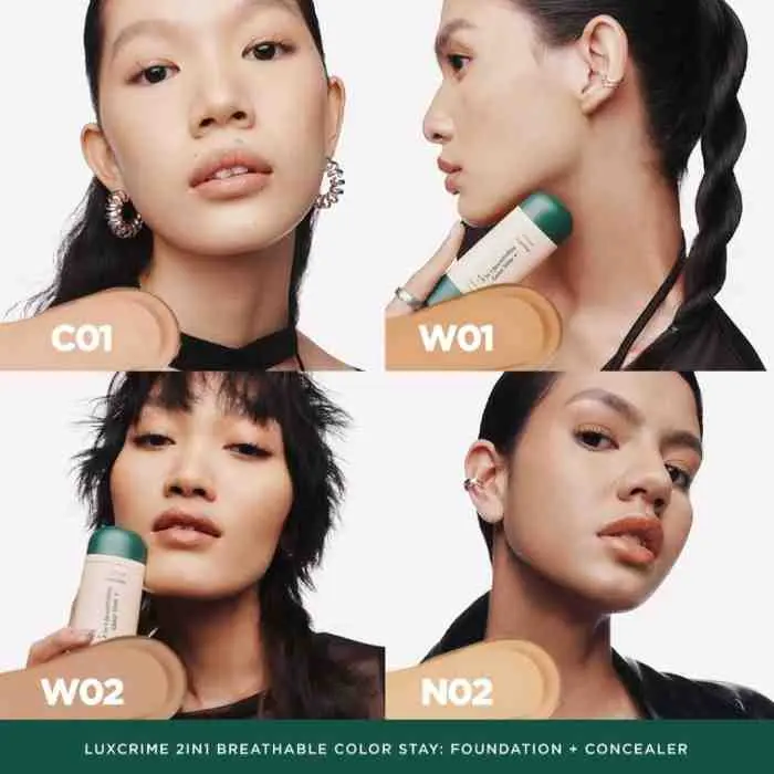 10. Luxcrime 2in1 Breathable Color Stay: Foundation & Concealer - High Coverage Minim Transfer Satin Fin