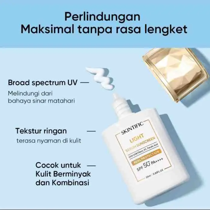 19. SKINTIFIC Sunscreen  Light Serum SPF50 PA++++ 25ml Skincare Sunblock Stick untuk Kulit Berminyak dan