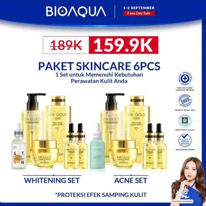 22. BIOAQUA  kecantikan perawatan set skincare paket 6pcs whitening brightening penghilang jerawat batu 