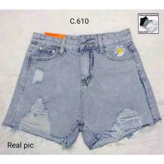12. hot pants korean style celana pendek jeans wanita/ high waisted short /celana wanita sobek rawis 