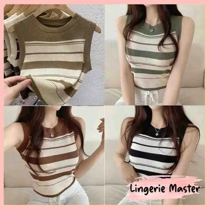 7. [ LINGERIE MASTER ] - (T-90) Sleeveless Knit Top Crop  Tank Top Atasan Wanita Rajut Import