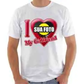 Camiseta Branca Personalizada Namorados I Love My Girlfriend/Boyfriend