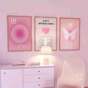 Pôster Abstrato Aura Gradiente Afirmação Diária Espiritual Parede Cor-De-Rosa Arte Borboleta Tela Pintura Quadro Estética Decoração Sala