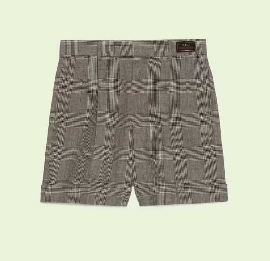 Prince of Wales Wool Linen Shorts