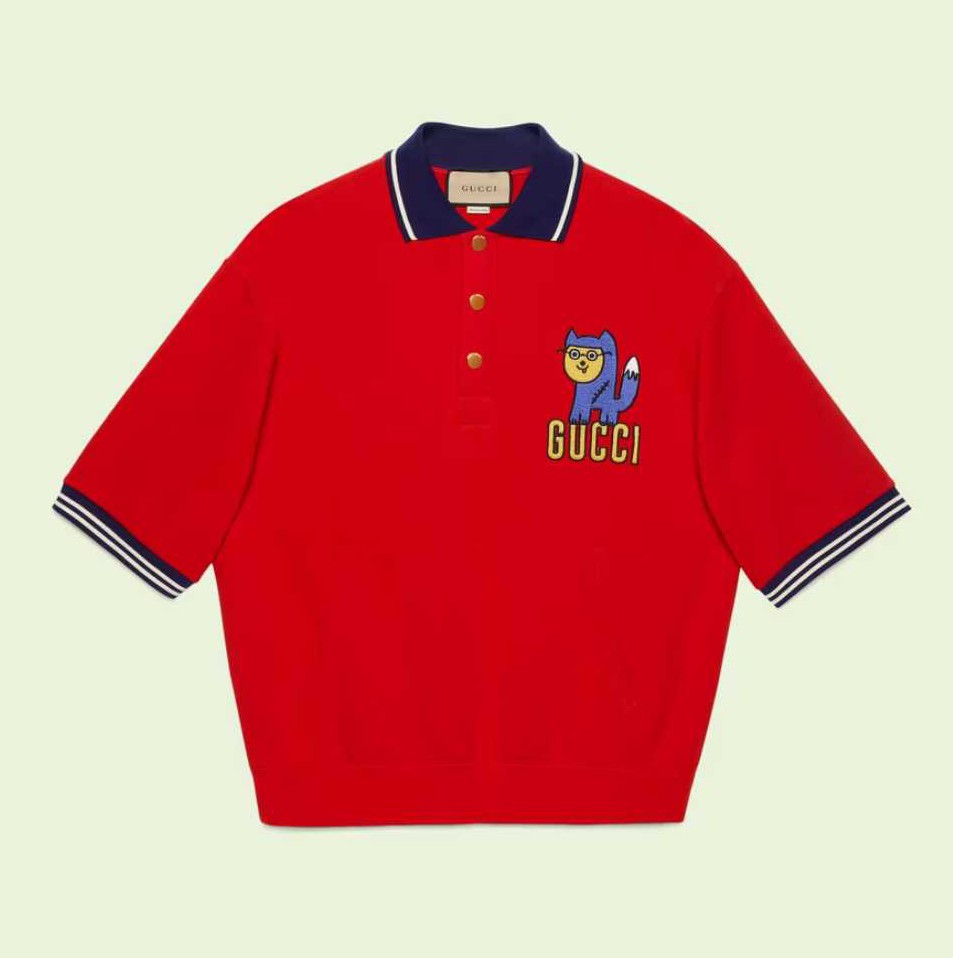 Cotton Polo Shirt with Gucci Raccoon Patch