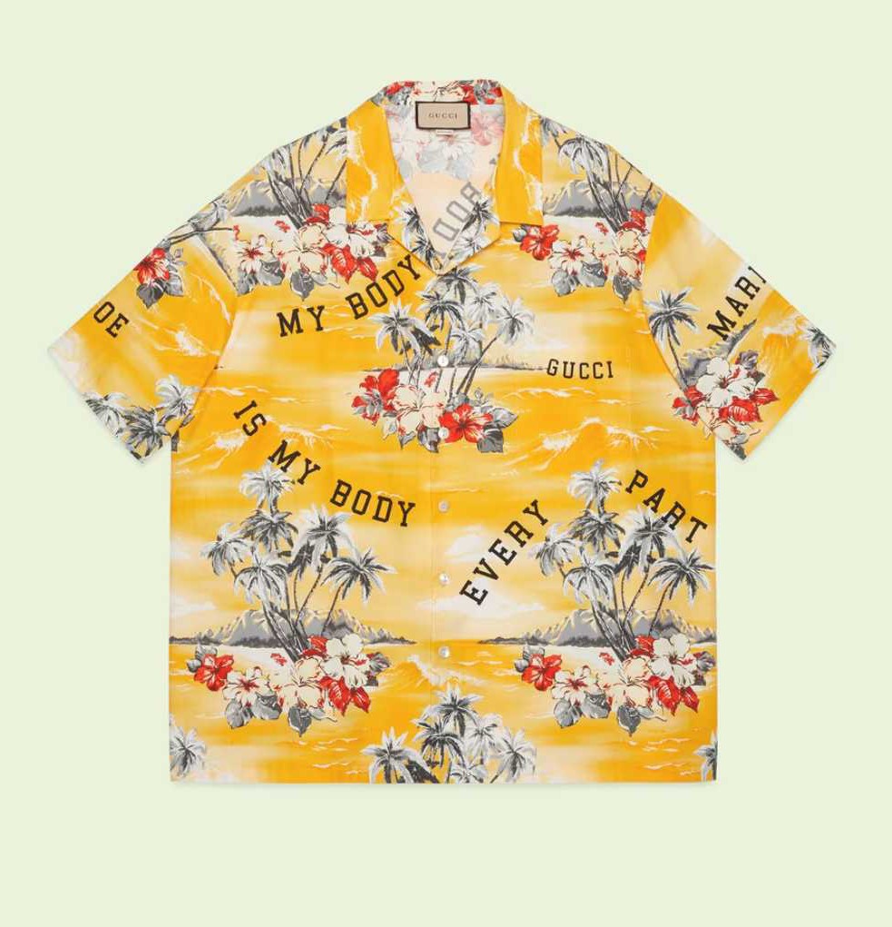 Printed Cotton Poplin Bowling Shirt