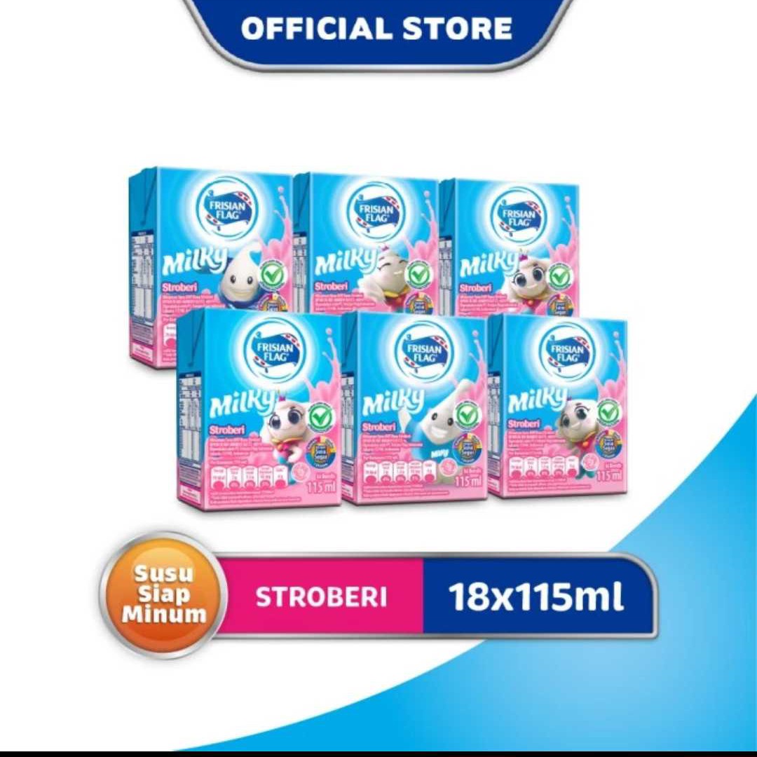 18 pcs Frisian Flag Milky Zuzhu Strawberry 115ml