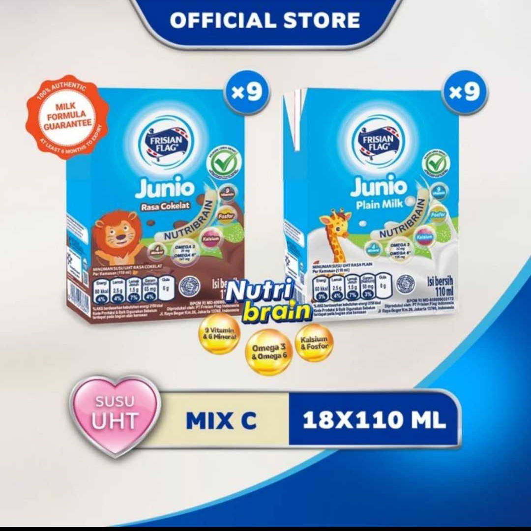 (18 pcs)Mix Frisian Flag Junio 110ml Cokelat+Plain