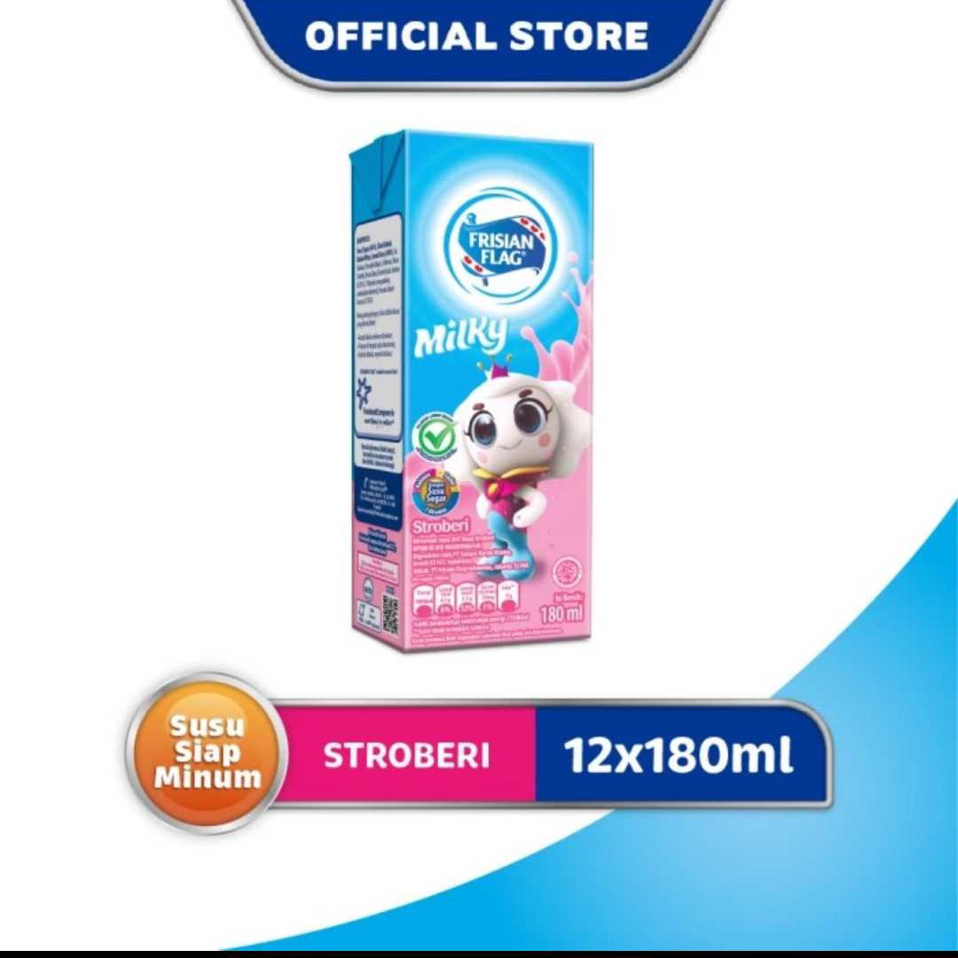 (12 Pcs)Frisian Flag Milky Zuzhu Stroberi 180ml