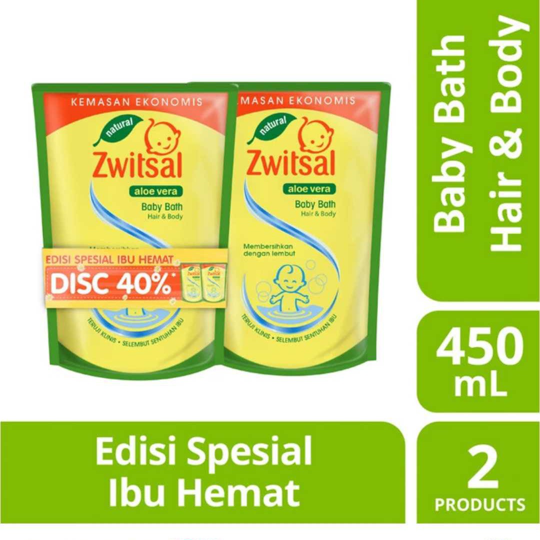 Twinpack Zwitsal Hair Body Wash AloeVera 450ml