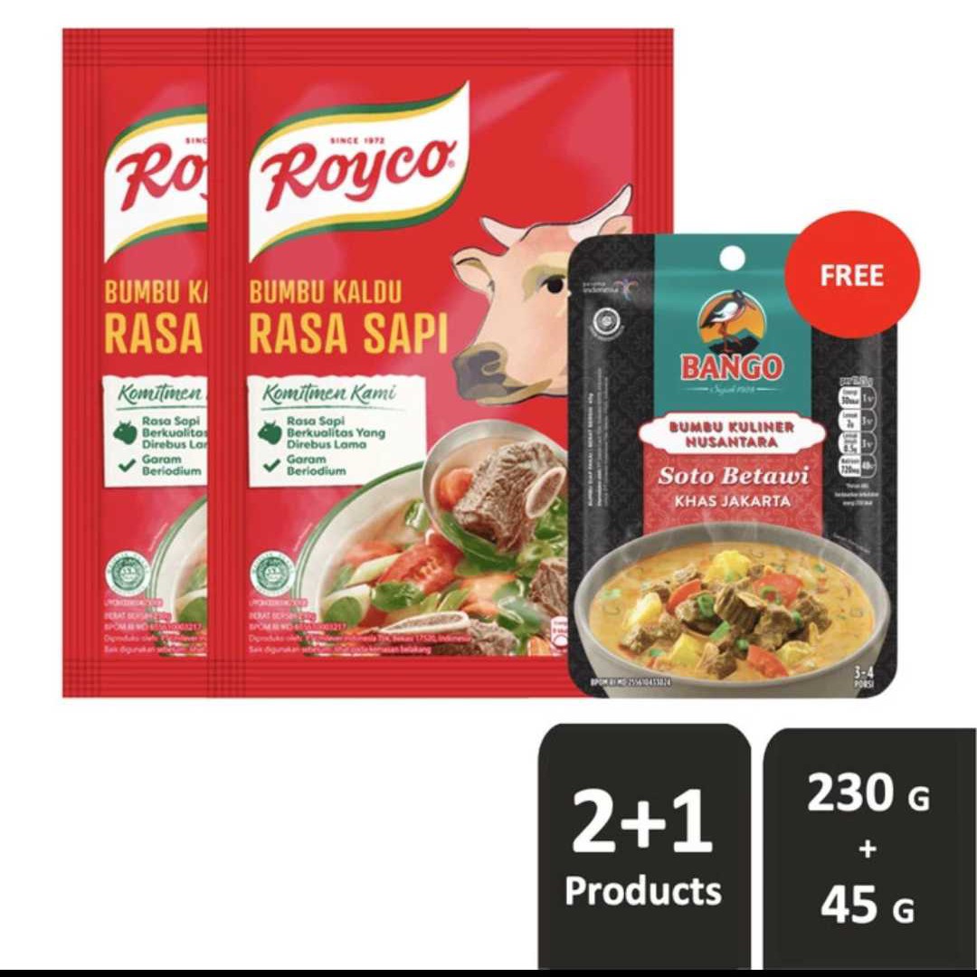 Twinpack Royko Kaldu Sapi 230gr  Free Bango Bumbu Soto Betawi