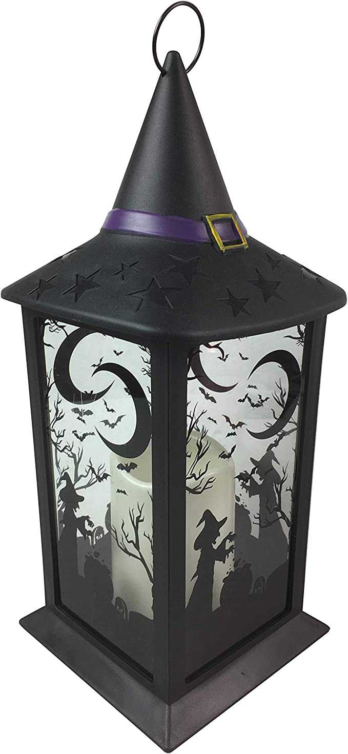 All Hallows Eve LED Candle Lantern for Halloween Centerpiece Decoration Witch's Hat